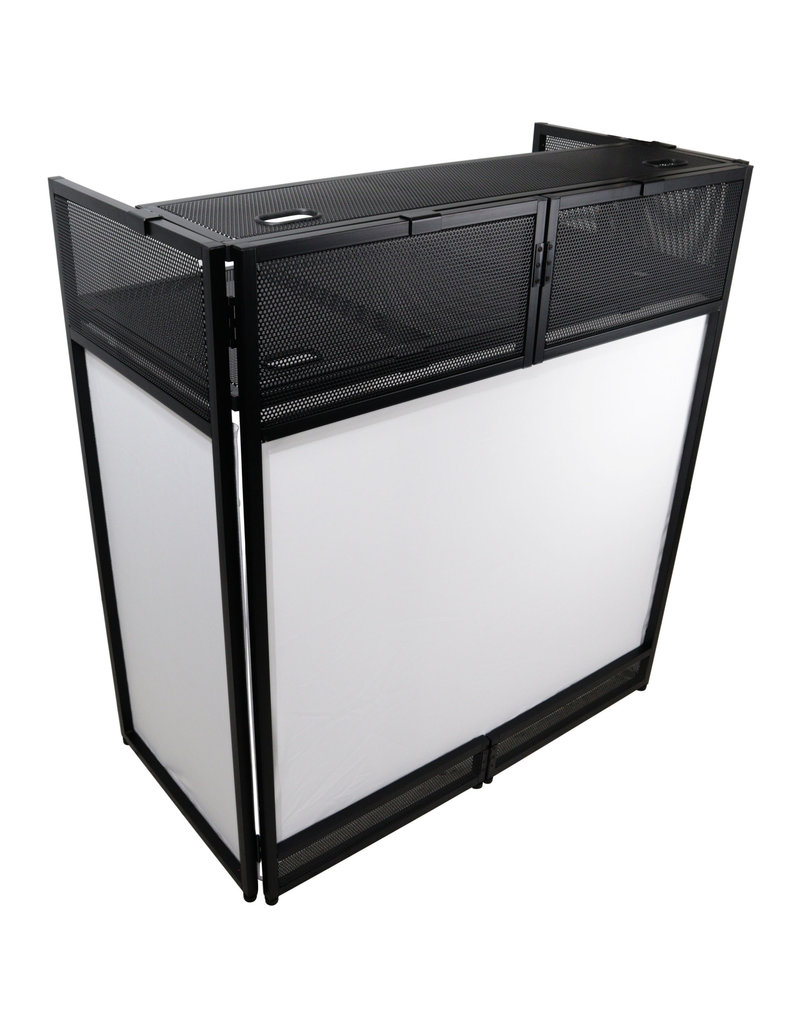 ProX ProX VISTA DJ Booth Facade Table Station with White/Black Scrim kit and Padded Travel Bag (XF-VISTABLMK2)