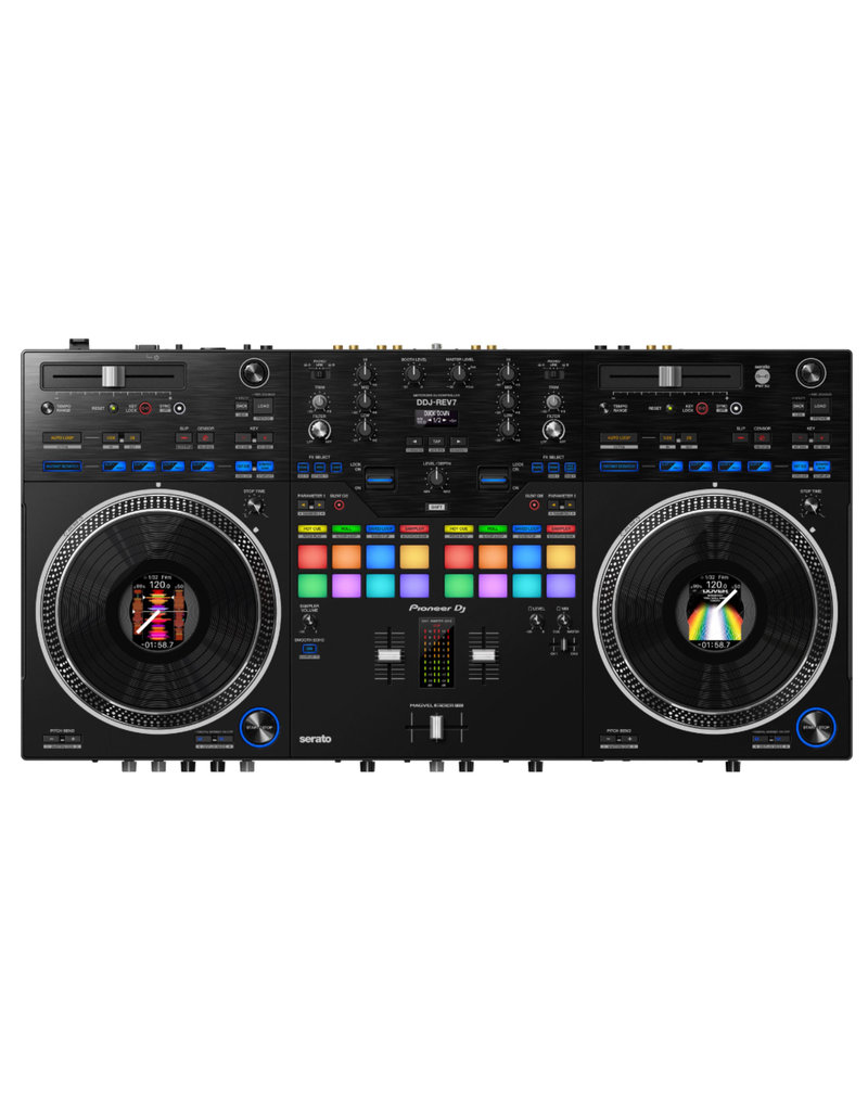 DDJ-REV7: Scratch-style 2-channel DJ Controller with motorized jog wheels and on jog display for Serato DJ Pro - PIONEER DJ