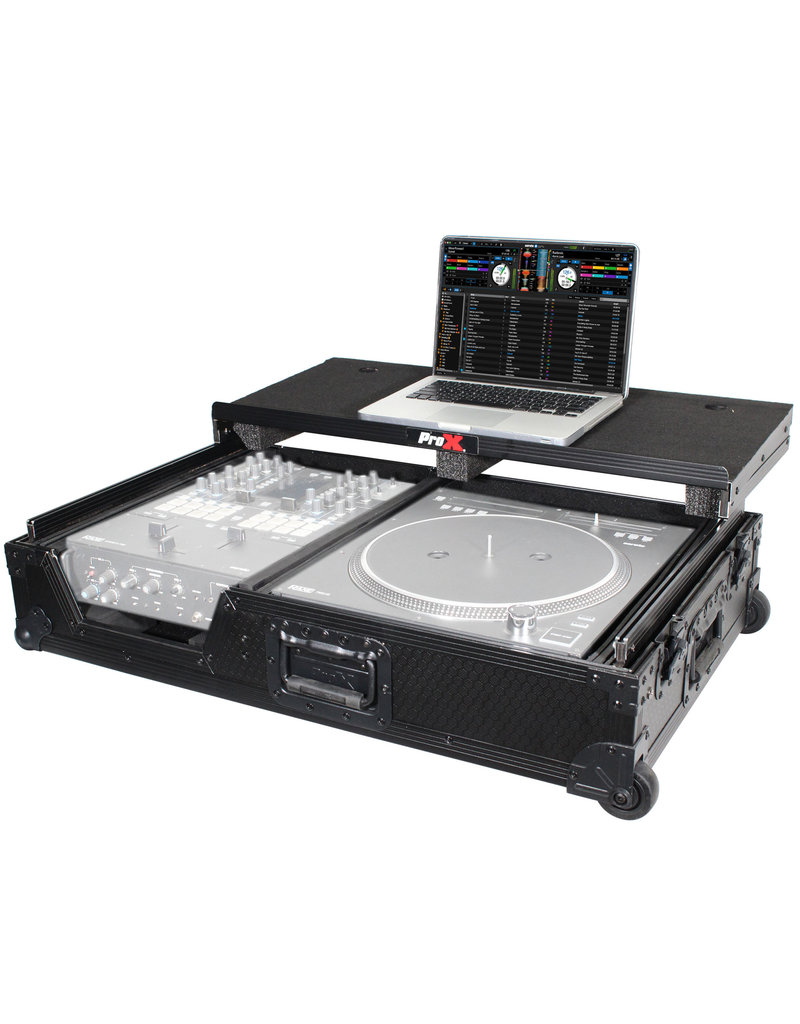 ProX ProX Single Turntable + Mixer Flight Case w/Sliding Laptop Shelf and Low Profile Wheels - Black/Black (XS-TMC1012WLTBL)