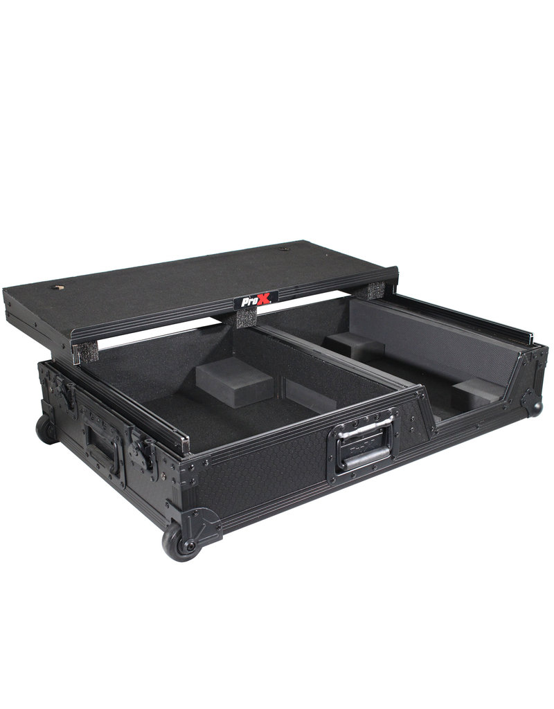 ProX ProX (XS-TMC1012WLTBL) Single Turntable + Mixer Flight Case W-Sliding Laptop Shelf and Low Profile Wheels - Black on Black