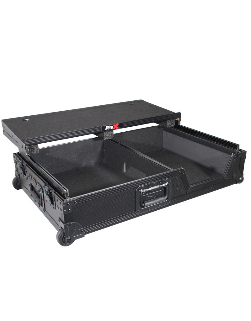 ProX ProX Single Turntable and Mixer Flight Case W-Sliding Laptop Shelf and Low Profile Wheels - Black on Black