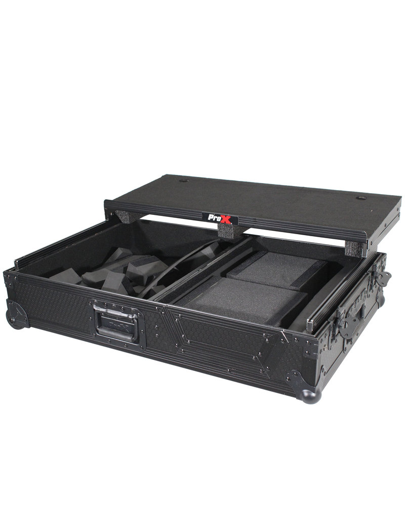 ProX ProX Single Turntable + Mixer Flight Case w/Sliding Laptop Shelf and Low Profile Wheels - Black/Black (XS-TMC1012WLTBL)