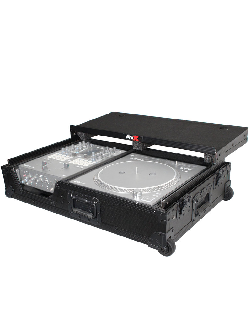 ProX ProX Single Turntable + Mixer Flight Case w/Sliding Laptop Shelf and Low Profile Wheels - Black/Black (XS-TMC1012WLTBL)