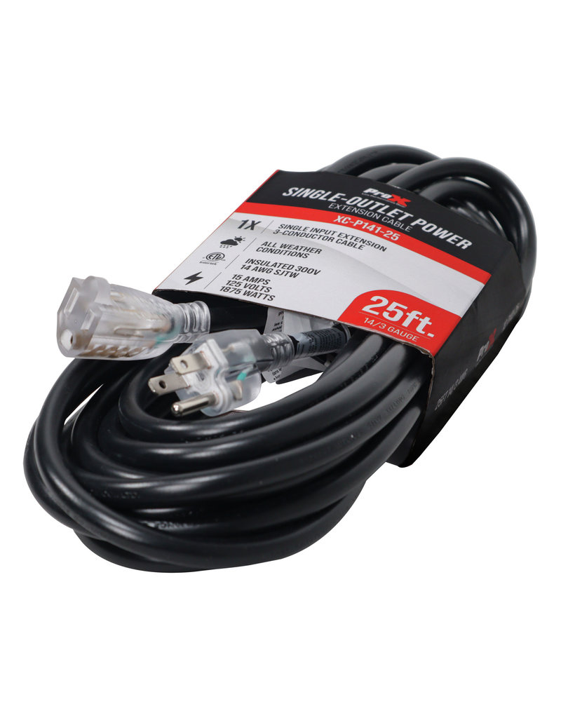 ProX ProX (XC-P141-25) 25ft 110v Male to Female Power Cord 14AWG 3-Prong Black