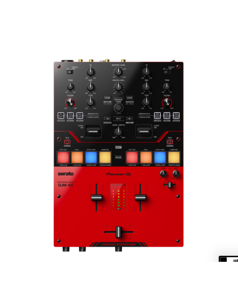 DJM-S5: 2-channel DJ Mixer with Serato DJ + DVS-compatible Sound Card, Sound Color FX Dual Filters, and Magvel Crossfader - Pioneer DJ