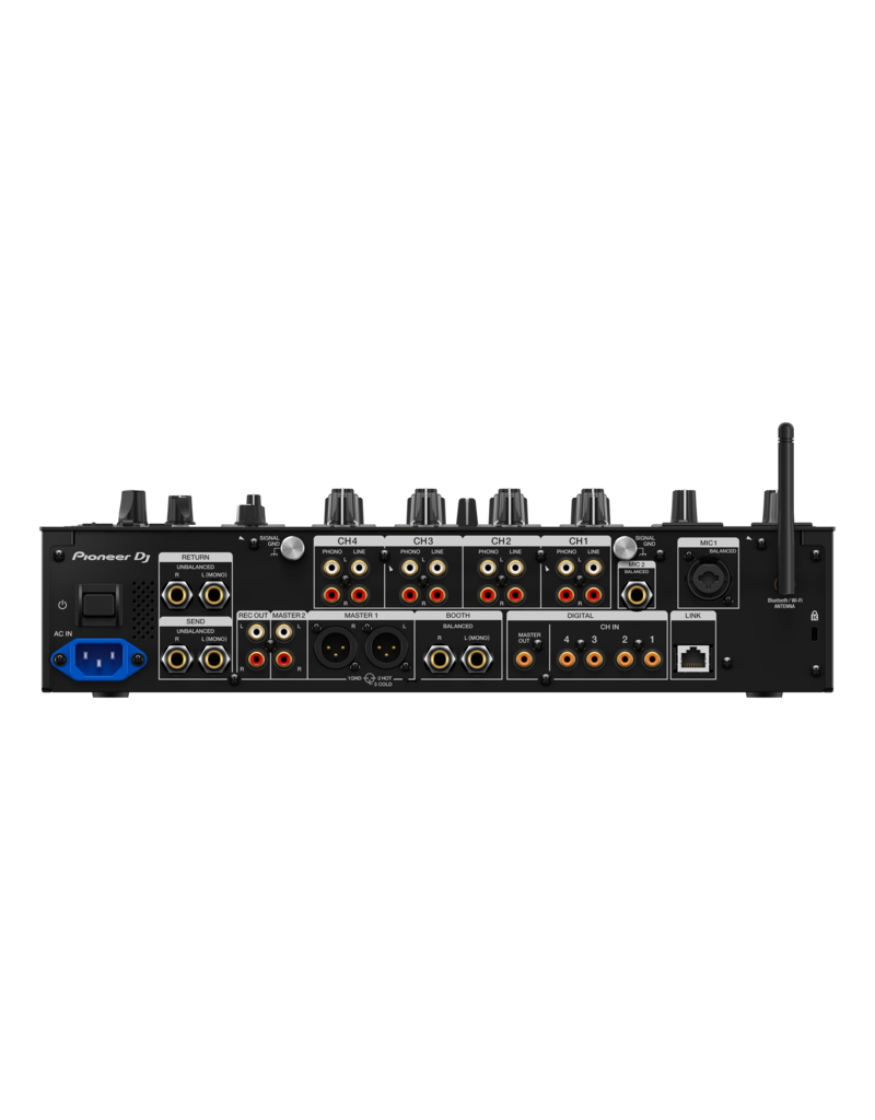 DJM-A9: 4 channel Digital DJ Mixer with Analog and Digital I/O, 7 Sound Color FX, 14 Beat FX, 3-band Switchable Iso EQs, 3 Mic FX,  Dual USB Connectivity, Bluetooth Enabled and ProDJ Link - Pioneer DJ