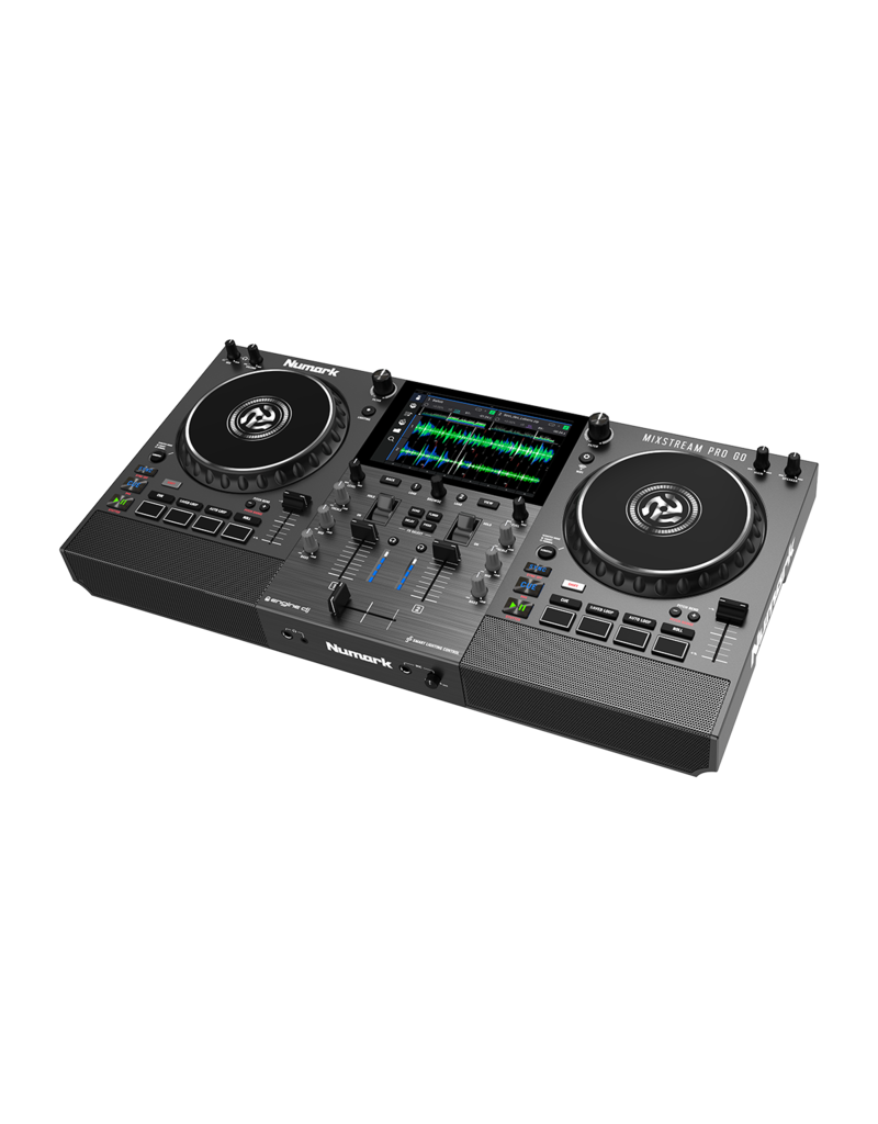 Numark Mixstream Pro Go Portable DJ Controller with Battery, Mixer with Stem Separation, Speakers, WiFi Streaming, Touchscreen