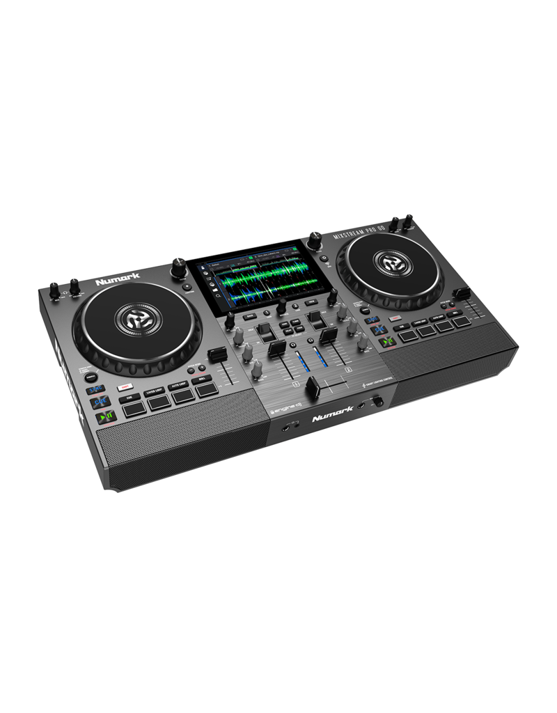 Numark Mixstream Pro Go Portable DJ Controller with Battery, Mixer with Stem Separation, Speakers, WiFi Streaming, Touchscreen