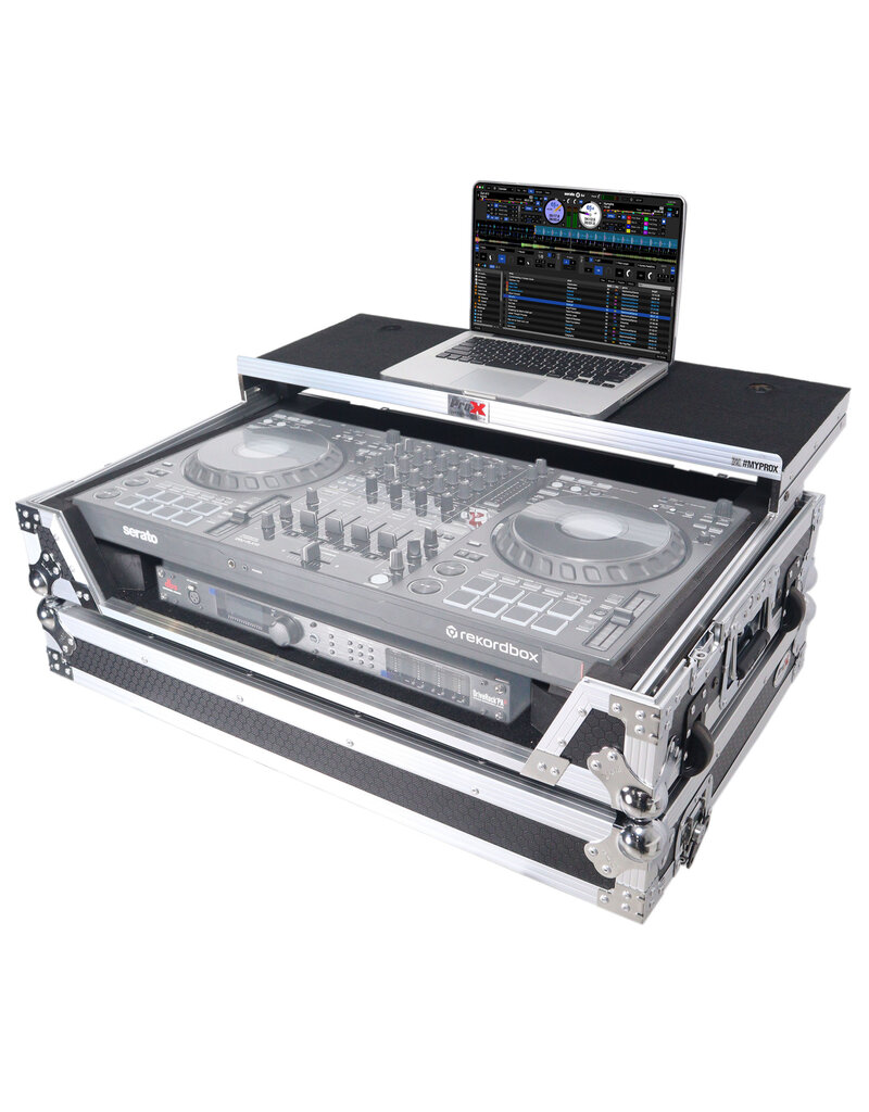 ProX ProX Flight Style Road Case For DDJ-FLX10 DJ Controller w/ Laptop Shelf 1U Rack Space + Wheels Black/Silver (XS-DDJFLX10WLT)