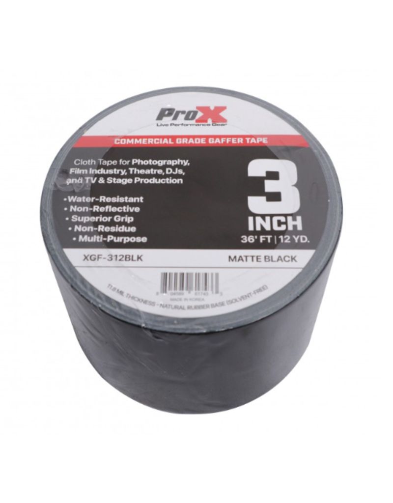 ProX ProX 3 Inch 36FT 12YD Matte Black Commercial Grade Gaffer Tape Pros Choice Non-Residue  (XGF-312BLK)