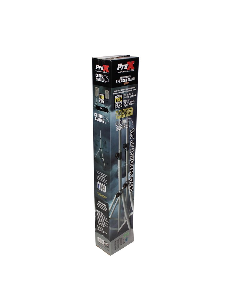 ProX ProX Heavy-Duty All Metal Speaker WHITE Tripod Stand SET OF TWO 4-7 ft. (44"-84") Cloud Series (T-SS28P)