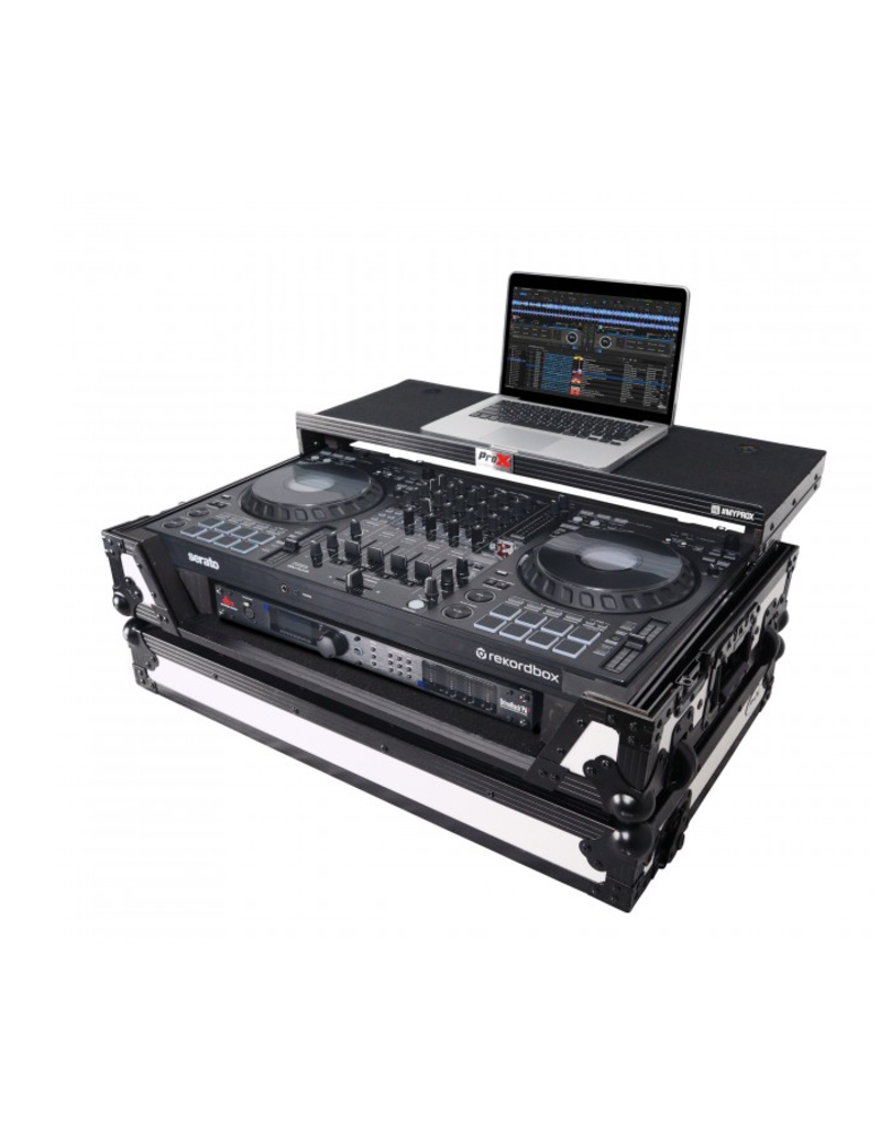 ProX ProX ATA Flight Style Road Case For Pioneer FLX10 or GRV6 w/ Laptop Shelf 1U Rack Space + Wheels White w/Black Finish ( XS-DDJFLX10WLTWH)