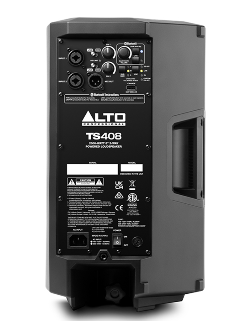 Alto TS408 TrueSonic 4 Series 2000W 8" 2-Way Active Loudspeaker with Bluetooth (TS408)