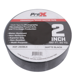 ProX ProX 2 Inch 180FT 60YD Matte Black Commercial Grade Gaffer Tape Pros Choice Non-Residue (XGF-260BLK)
