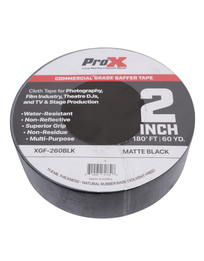 ProX ProX 2 Inch 180FT 60YD Matte Black Commercial Grade Gaffer Tape Pros Choice Non-Residue (XGF-260BLK)