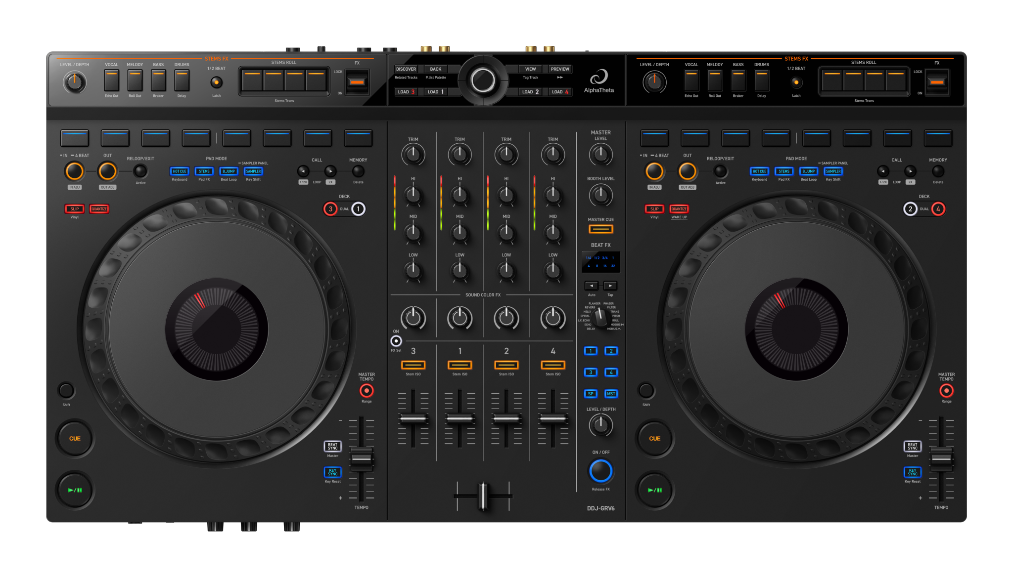 Alpha-Theta DDJ-GRV6: 4-Channel DJ Controller - Mile High DJ Supply