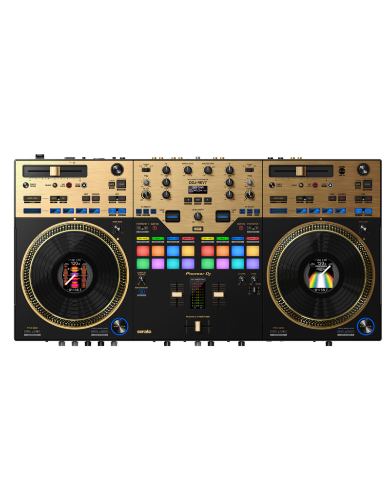 DDJ-REV7-N GOLD: Scratch-style 2-channel DJ Controller with motorized jog wheels and on jog display for Serato DJ Pro - PIONEER DJ