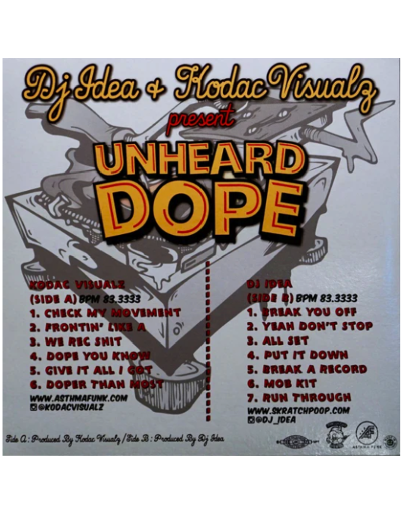 UNHEARD DOPE - DJ IDEA & KODAC VISUALZ - 7" (Blue Vinyl) Scratch Record