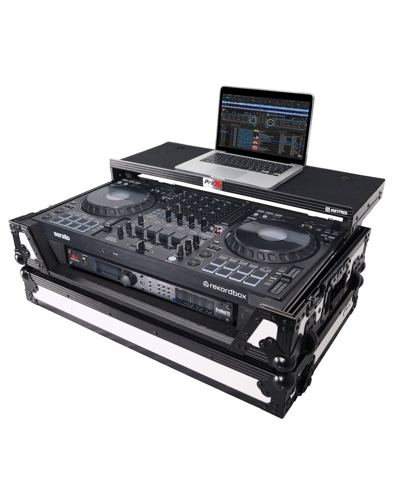 ProX ProX ATA Flight Style Road Case For Pioneer FLX10 or GRV6 w/ Laptop Shelf 1U Rack Space + Wheels White w/Black Finish ( XS-DDJFLX10WLTWH)