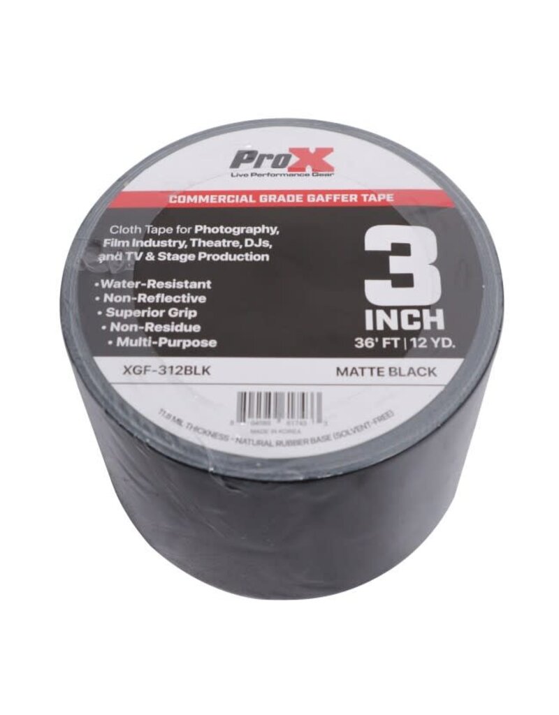 ProX ProX 3 Inch 36FT 12YD Matte Black Commercial Grade Gaffer Tape Pros Choice Non-Residue  (XGF-312BLK)