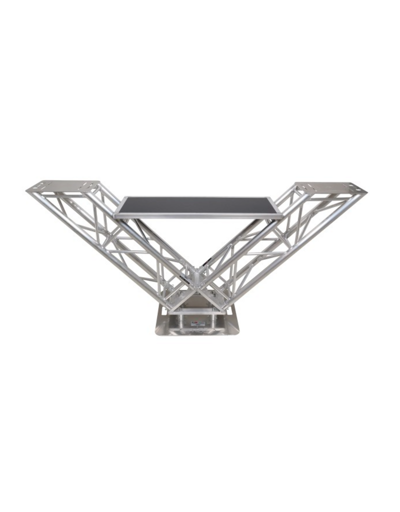 ProX Special Order: ProX VERRAZANO V-Shape Aluminum Truss DJ Table with Elevated Monitor Shelves and 24" Base Plate ( XT-VERRAZANO24)