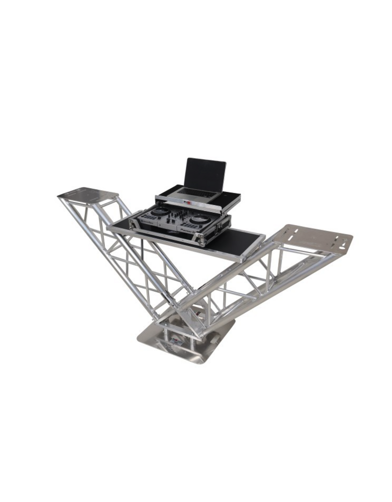 ProX Special Order: ProX VERRAZANO V-Shape Aluminum Truss DJ Table with Elevated Monitor Shelves and 24" Base Plate ( XT-VERRAZANO24)