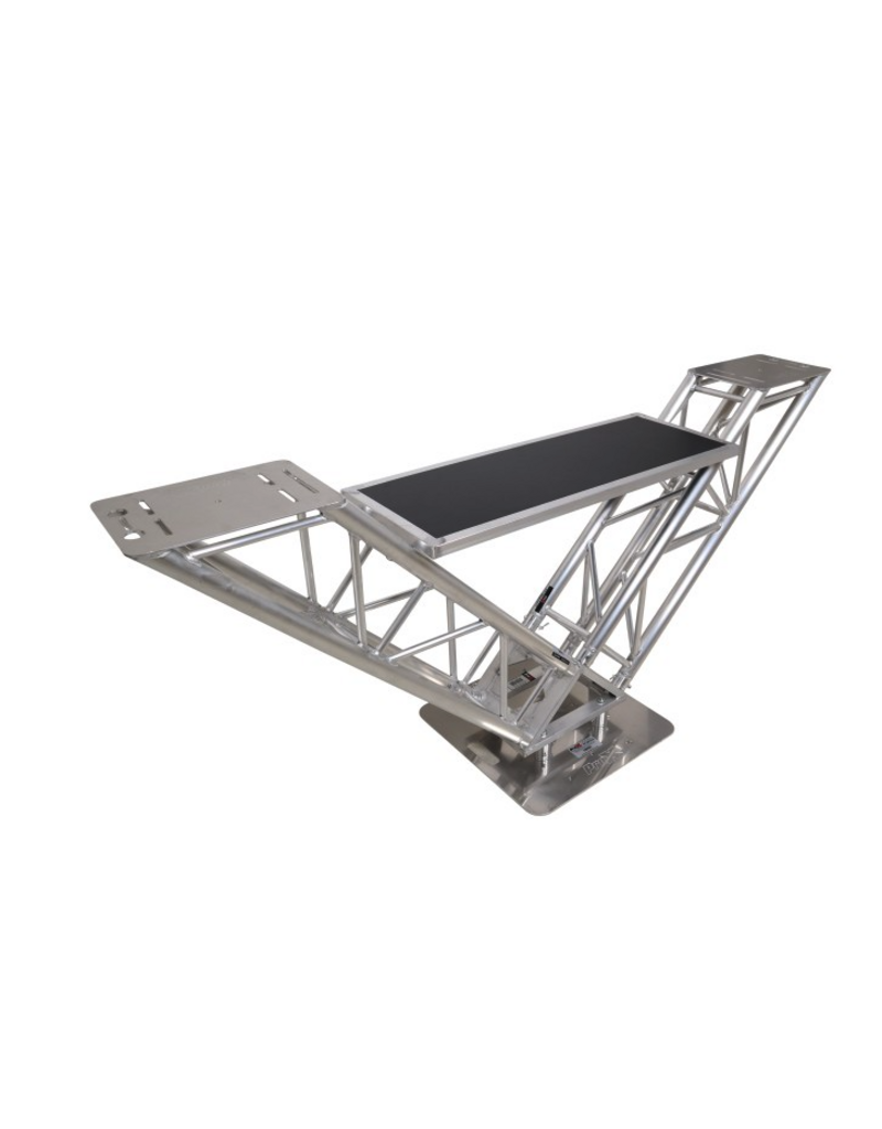 ProX Special Order: ProX VERRAZANO V-Shape Aluminum Truss DJ Table with Elevated Monitor Shelves and 24" Base Plate ( XT-VERRAZANO24)
