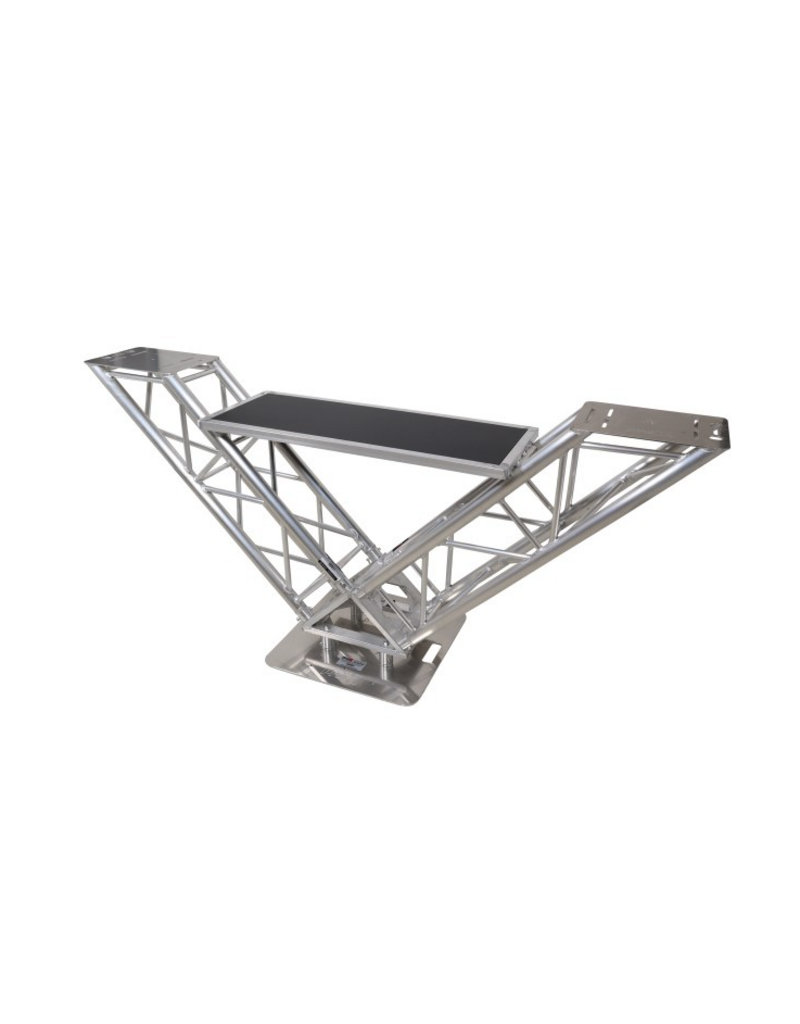 ProX Special Order: ProX VERRAZANO V-Shape Aluminum Truss DJ Table with Elevated Monitor Shelves and 24" Base Plate ( XT-VERRAZANO24)