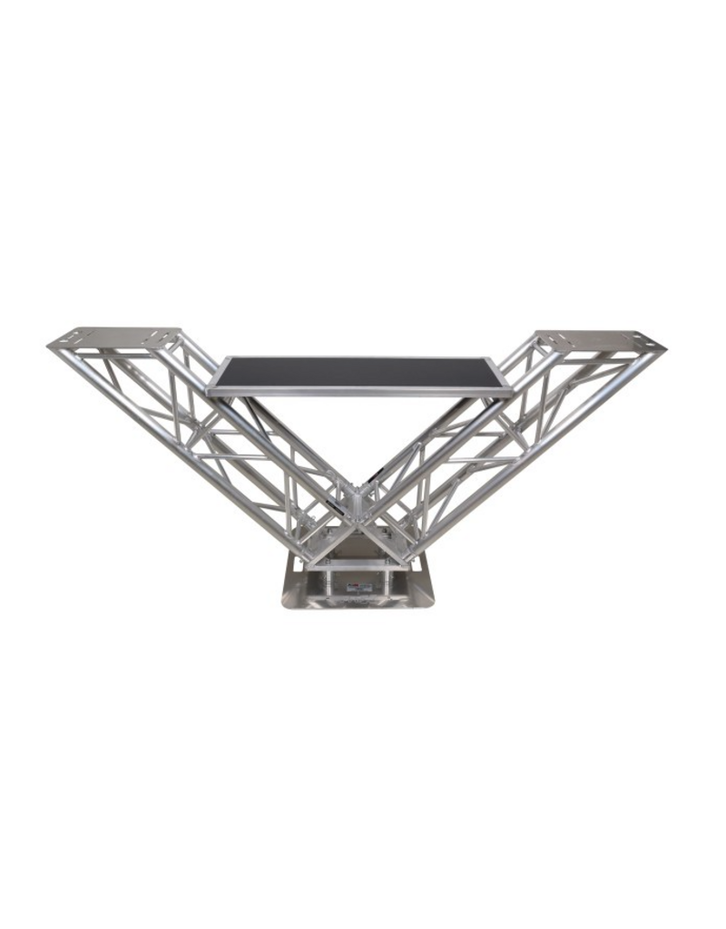 ProX Special Order: ProX VERRAZANO V-Shape Aluminum Truss DJ Table with Elevated Monitor Shelves and 24" Base Plate ( XT-VERRAZANO24)