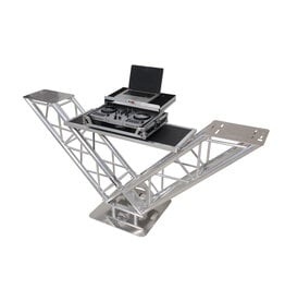 ProX Special Order: ProX "V STATION" V-Shape Aluminum Truss DJ Table with Elevated Monitor Shelves and Base Plate (VERRAZANO)