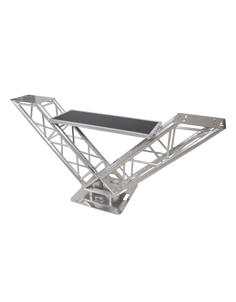ProX Special Order: ProX "V STATION" V-Shape Aluminum Truss DJ Table with Elevated Monitor Shelves and Base Plate (VERRAZANO)