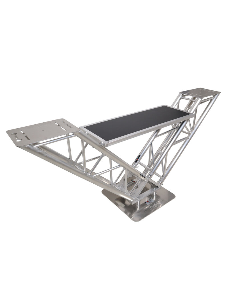 ProX Special Order: ProX "V STATION" V-Shape Aluminum Truss DJ Table with Elevated Monitor Shelves and Base Plate (VERRAZANO)