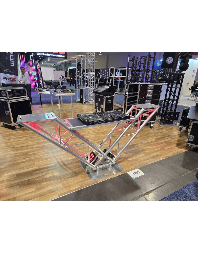 ProX Special Order: ProX "V STATION" V-Shape Aluminum Truss DJ Table with Elevated Monitor Shelves and Base Plate (VERRAZANO)