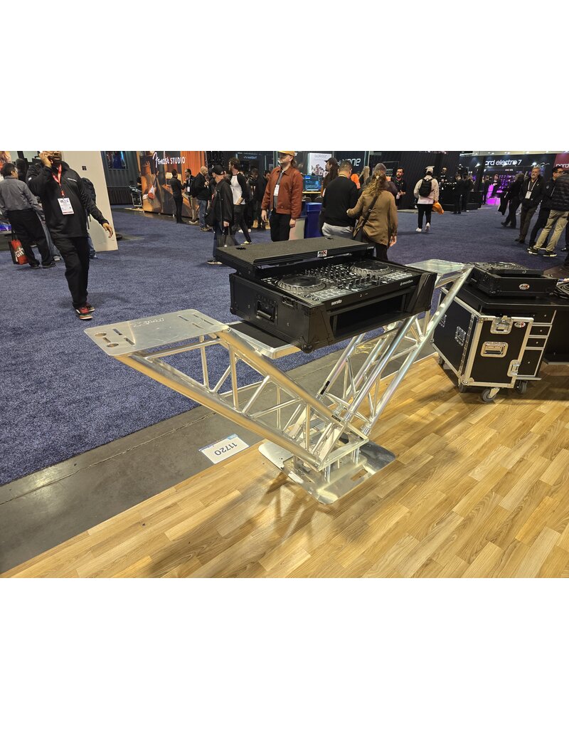 ProX Special Order: ProX "V STATION" V-Shape Aluminum Truss DJ Table with Elevated Monitor Shelves and Base Plate (VERRAZANO)