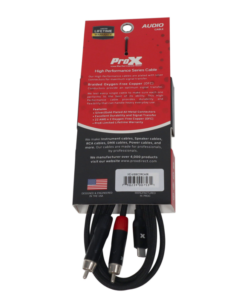 ProX ProX 6FT USB-C to Dual RCA Smartphone and Laptop to Mixer, Amplifier, Powered Speaker and Console Interface (XC-USBC2RCA06)