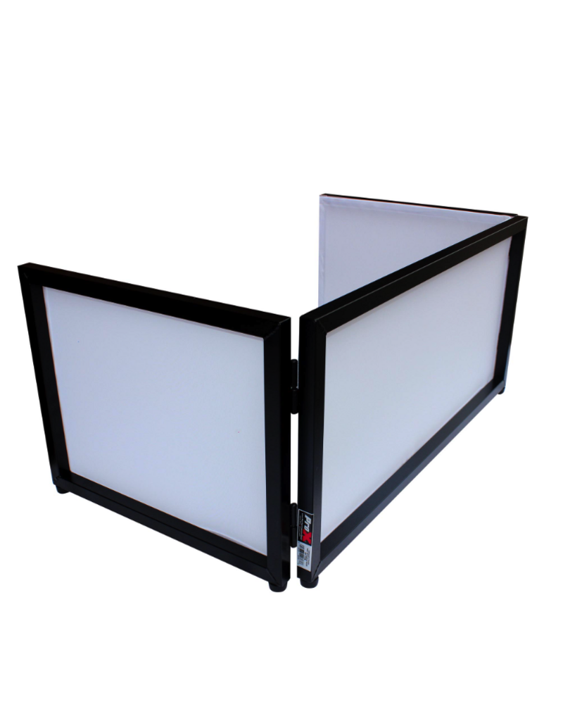 ProX ProX Black Frame 6 Ft foldable 4 Panel Tabletop DJ Facade Front Board Booth with Black and White Scrims and Portable bag (XF-TTFB)