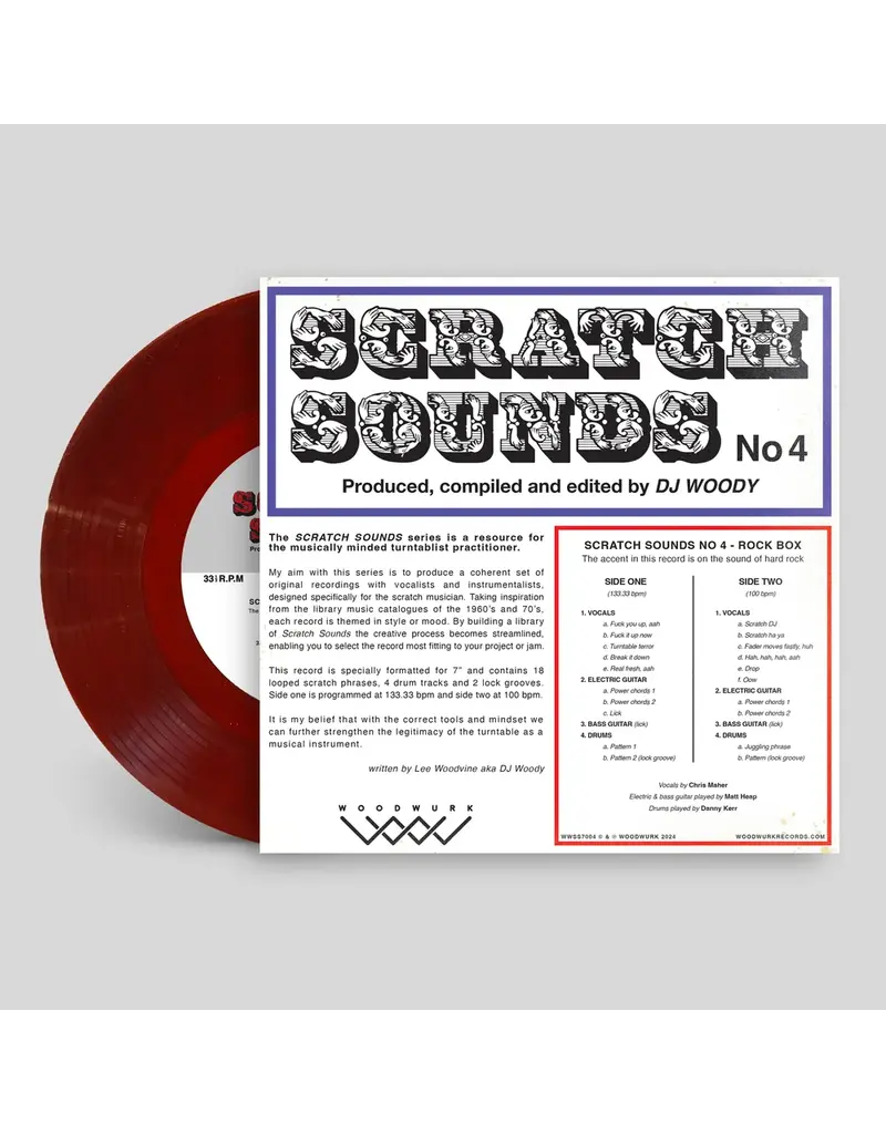 Woodwurk Records Scratch Sounds No 4 (Rock Box) by DJ Woody 7" Scratch Record - Dracula Red