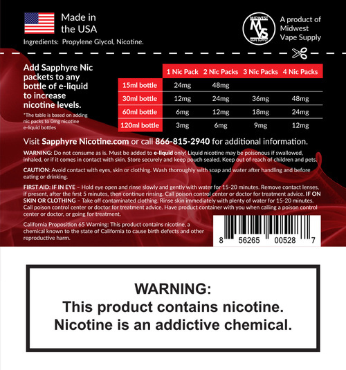 Saphyre Nicotine Sapphyre Nicotine 1.8ml 20%- Red
