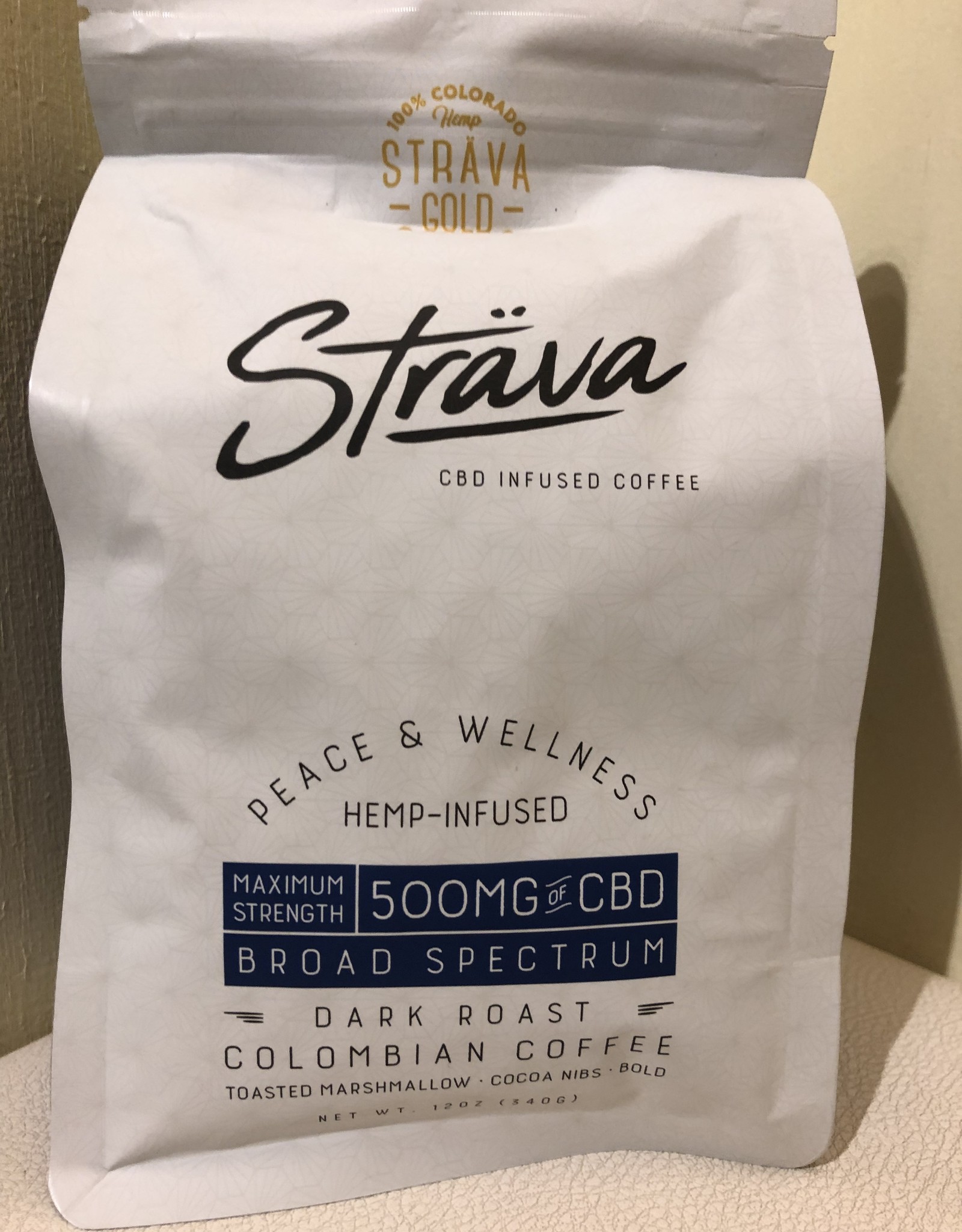 Strava CBD Infused Coffee - Max Strength Dark Roast 500mg/bag, 20mg/serving