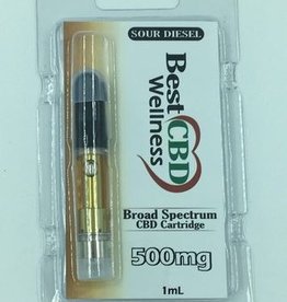 Best CBD Wellness Broad Spectrum CBD Oil Vape Cartridge 500mg Sour Diesel
