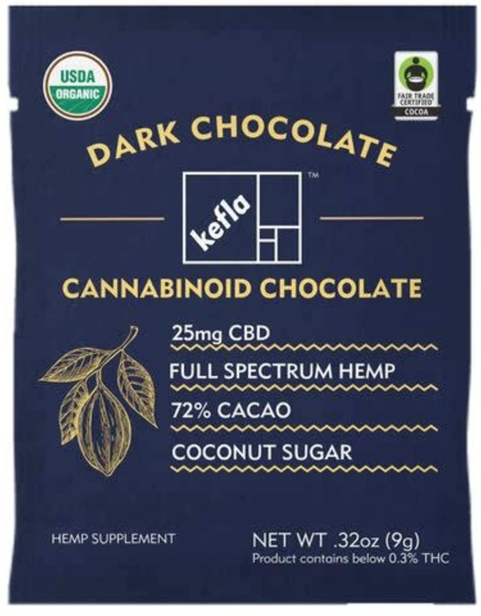 Kefla Organics Dark Chocolate Edibles with Full Spectrum CBD