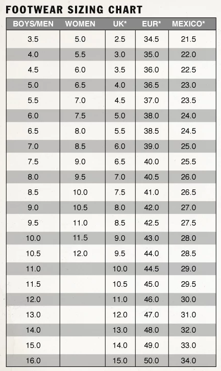 vans shoe size conversion