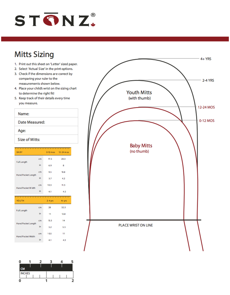 Stonz Size Chart