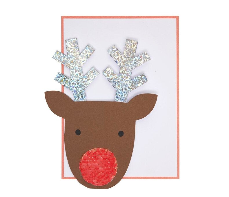 Sequin Nose Reindeer Card