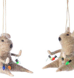 Silver Tree Felt Mice with String Lights Ornament