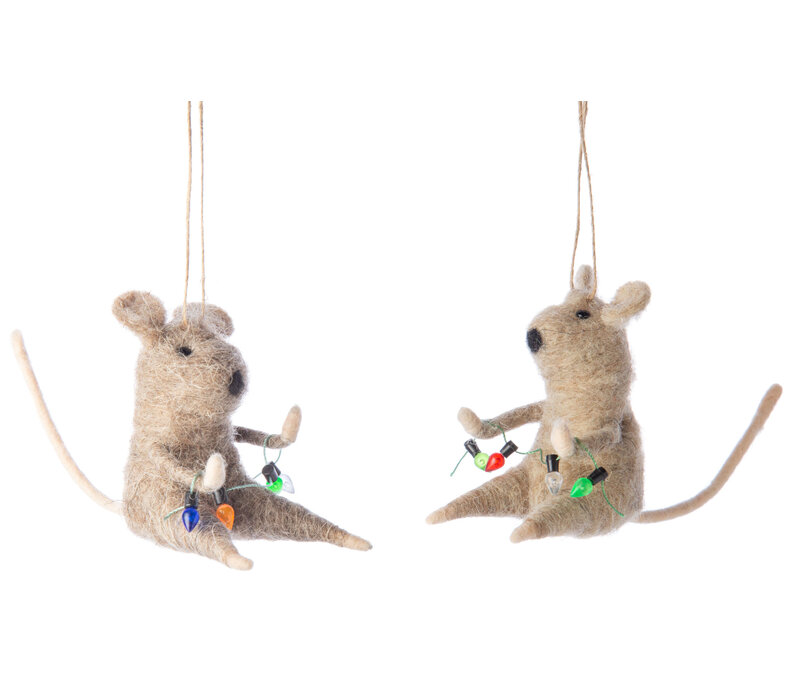 Felt Mice with String Lights Ornament