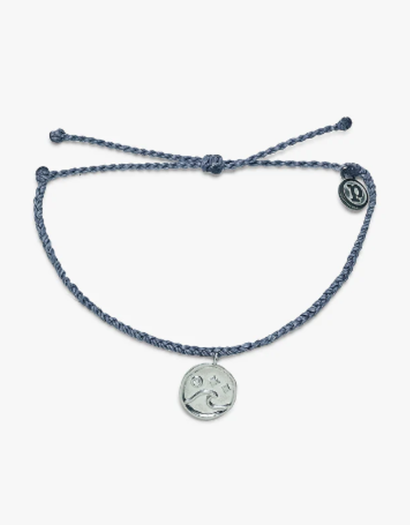 Pura Vida Bracelets Crystal Wave Coin Silver Bracelet Columbia Blue