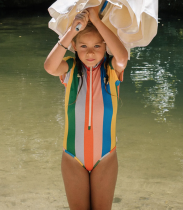 Multi Colour Stripes Swimsuit short Sleeve