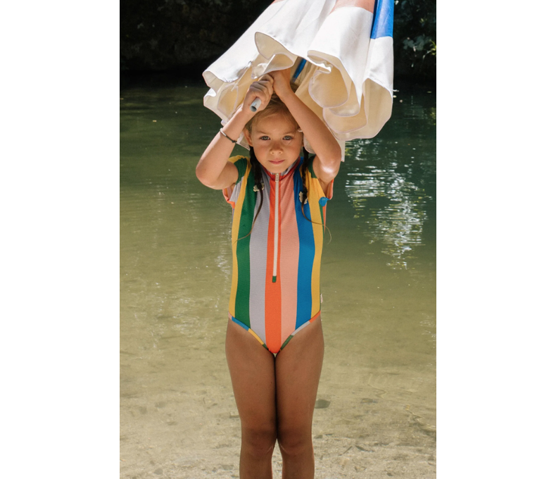 Multi Colour Stripes Swimsuit short Sleeve