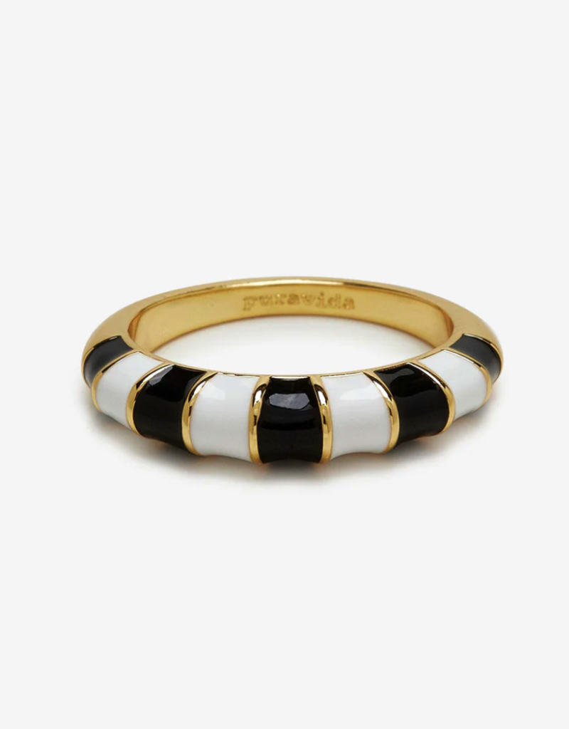 Pura Vida Bracelets Striped Enamel Gold Ring